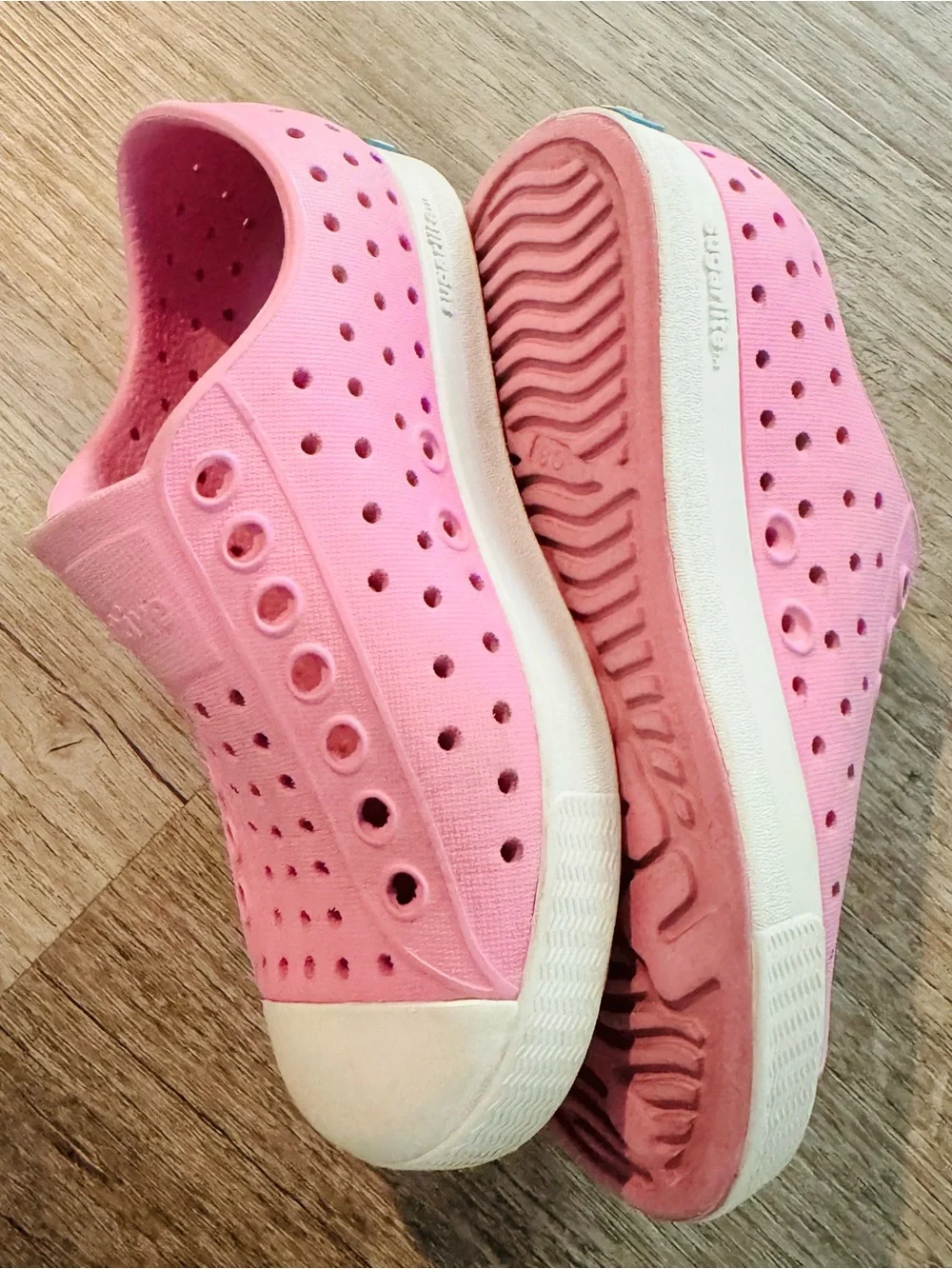 Native Kids Slip-On Water Shoes in Pink with White Toe Caps
